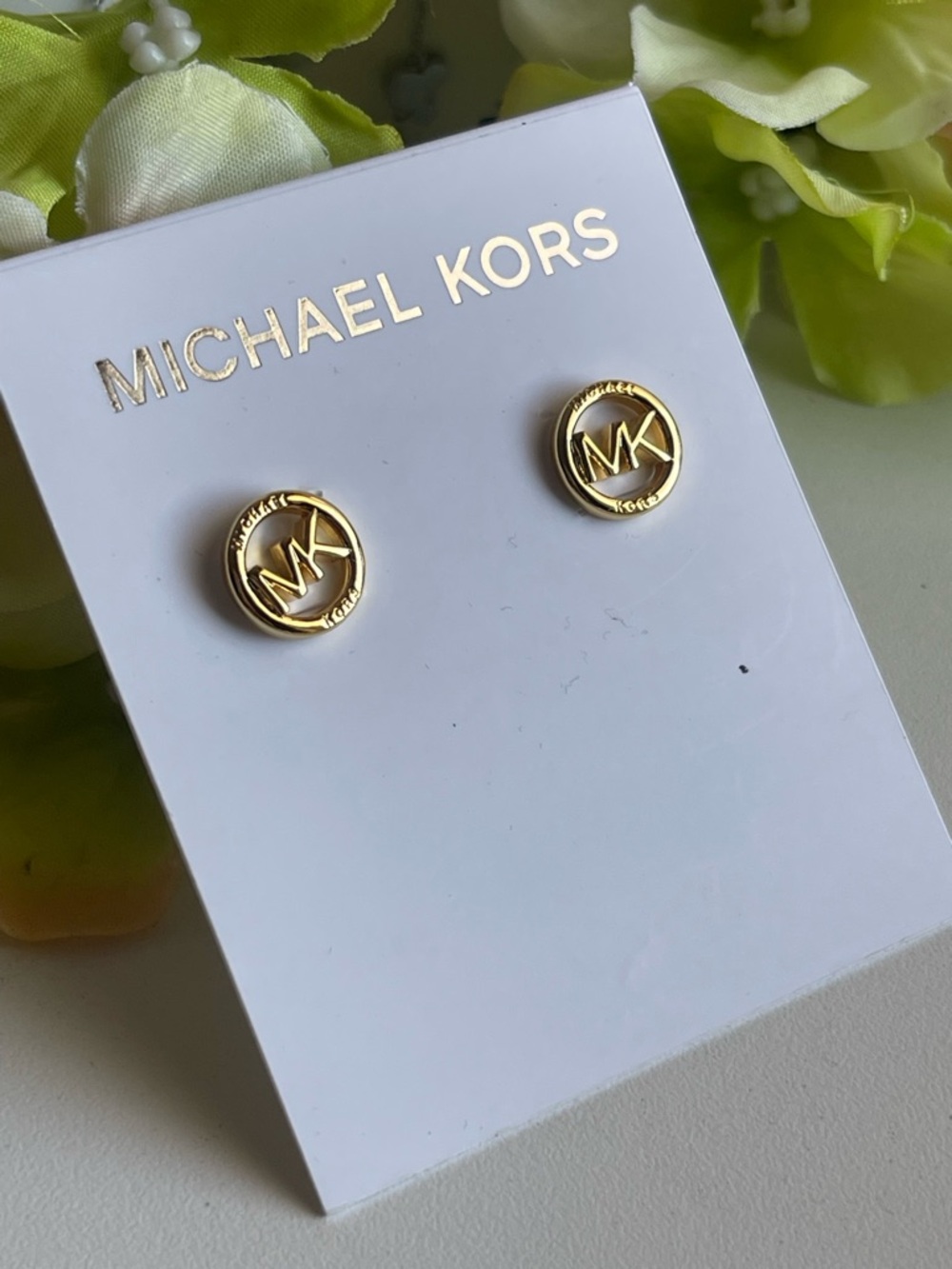 Michael Kors Gold-Tone MK Circle Logo Stud Earrings
